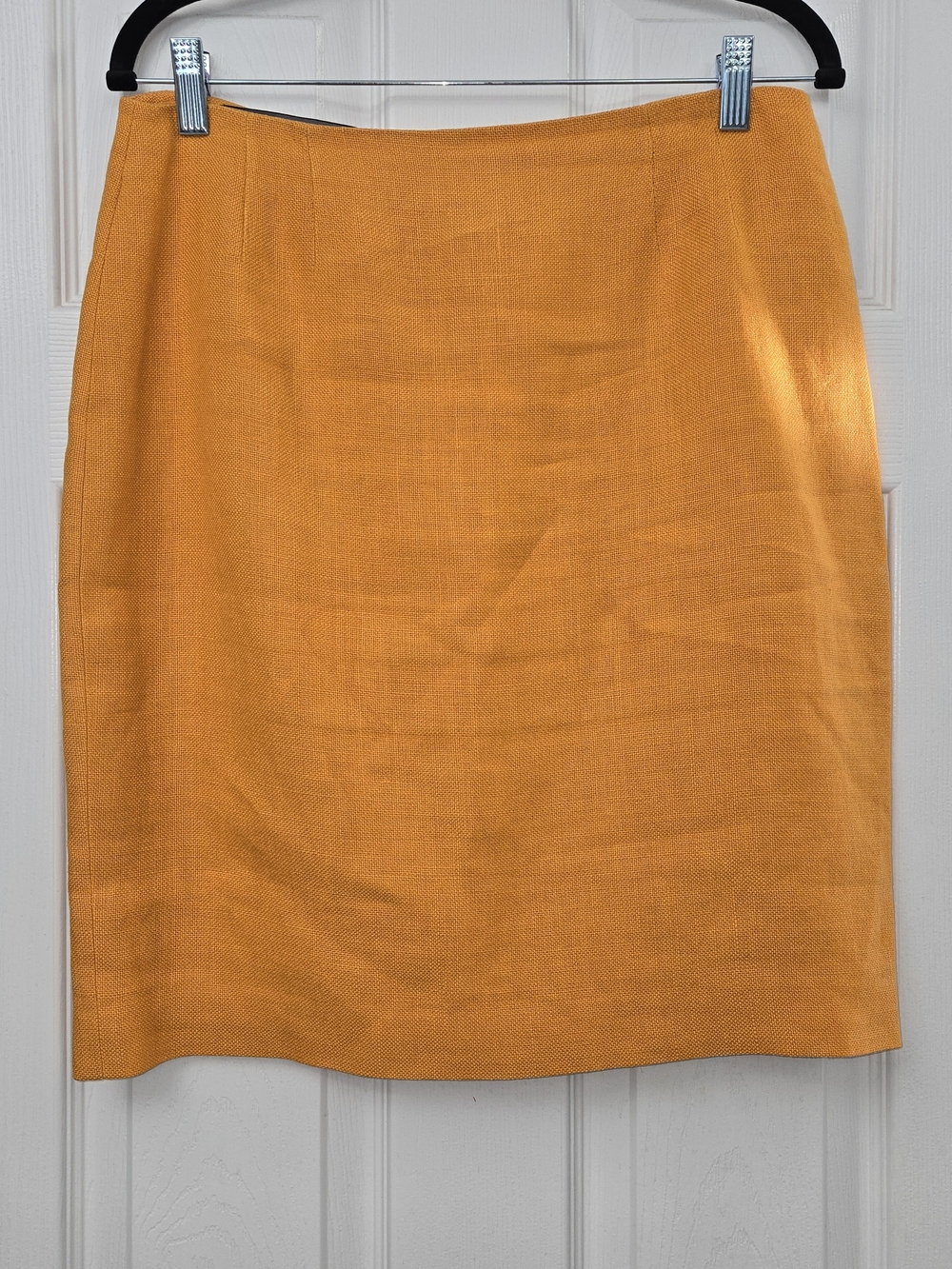 Linda Allard Ellen Tracy Linen Pencil Skirt Size 10 Orange Marigold Lined Office